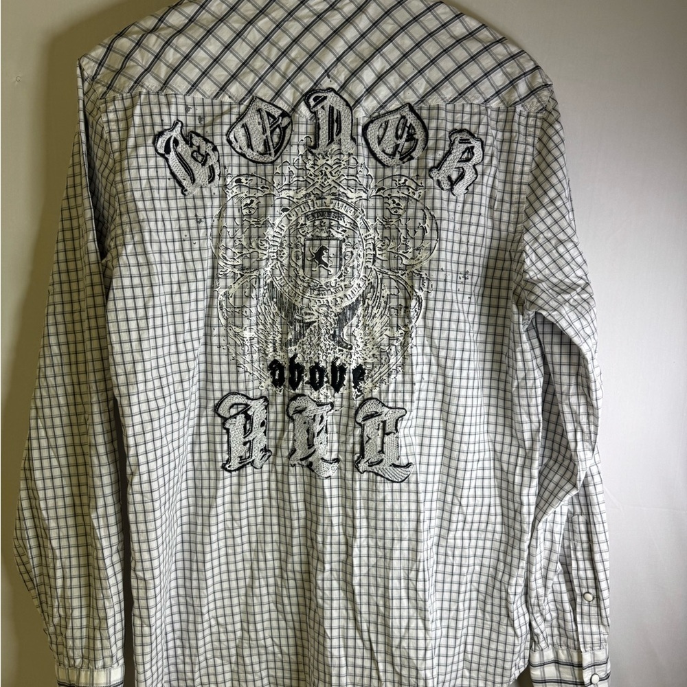 Express Men’s White and Black Embroidered Graphic Shirt‎